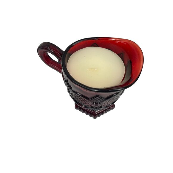 Avon 1876 Cape Cod Collection Red Glass Creamer Meadow Morn Fragrance Candle - Picture 4 of 8